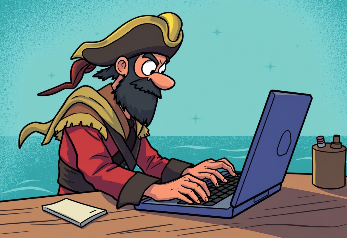Piraat achter zijn laptop