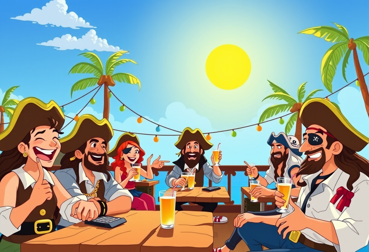 Piraten op een zonnig teras