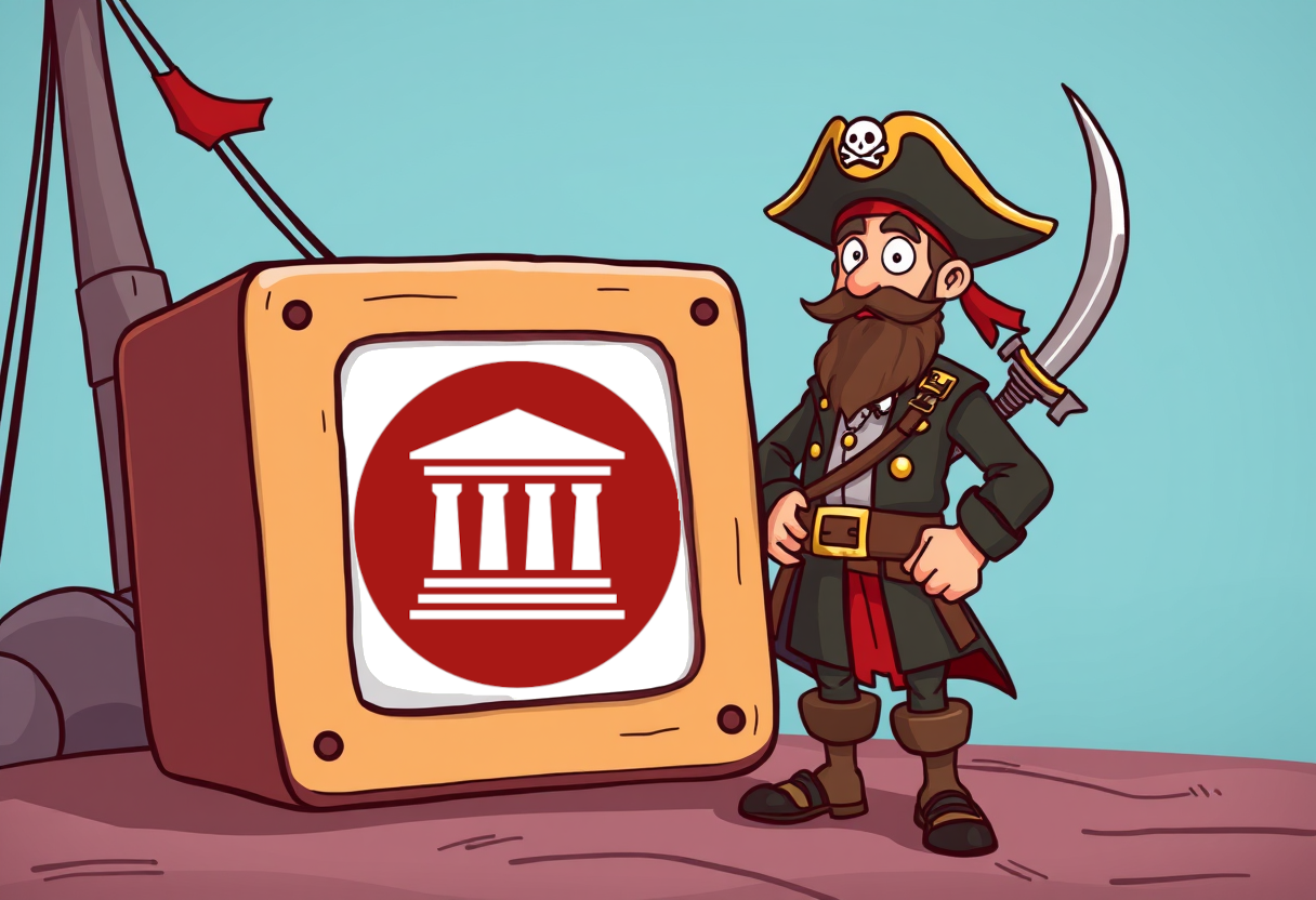 Piraat die naast de politieke tv staat waar het logo van FvD is te zien.