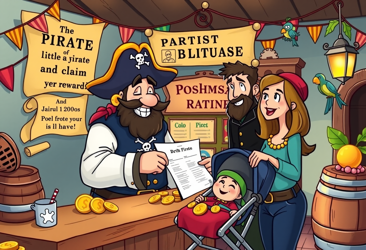 Een piraten koppel en een baby
