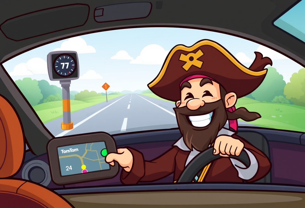 Een wegpiraat met een tomtom aparaat