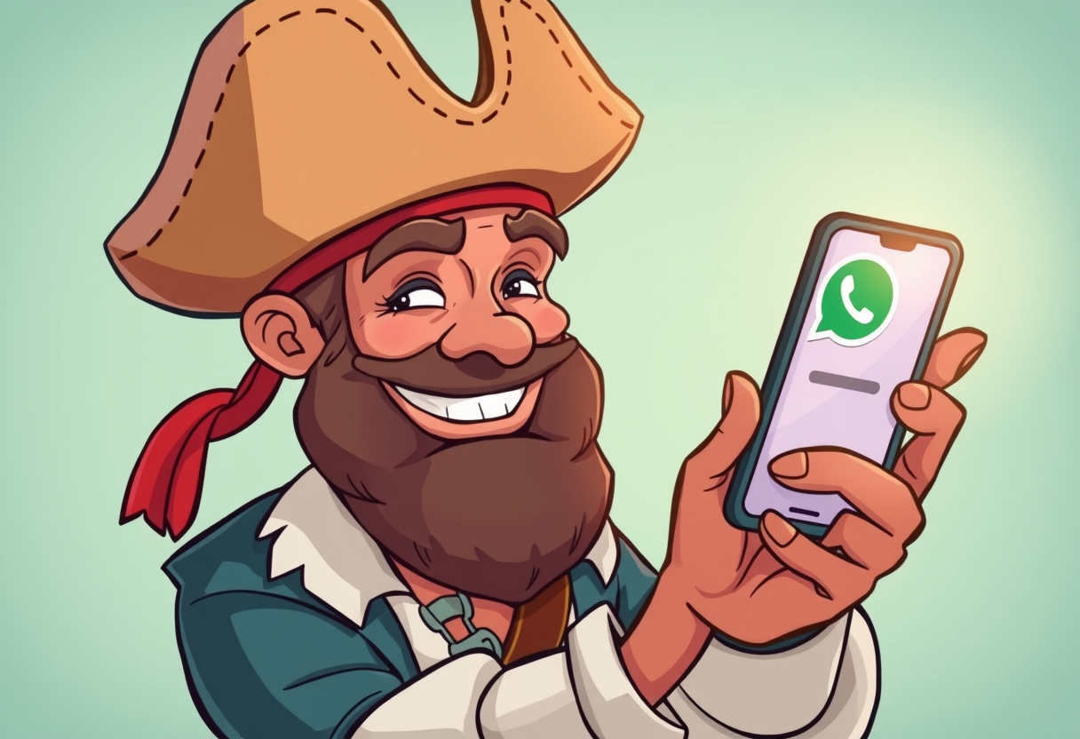 Een piraat die WhapsApp gebruikt