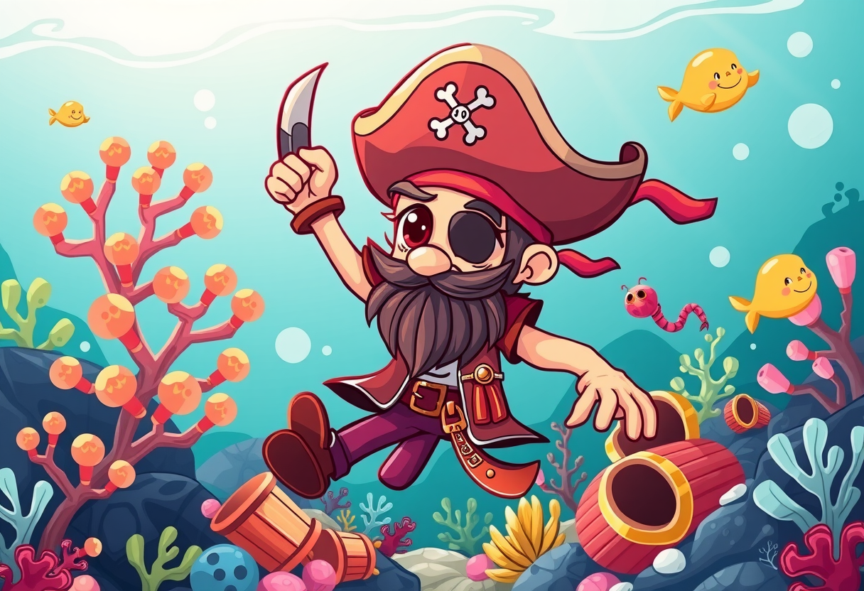 Een piraat die zwemt tussen het koraal in de oceaan