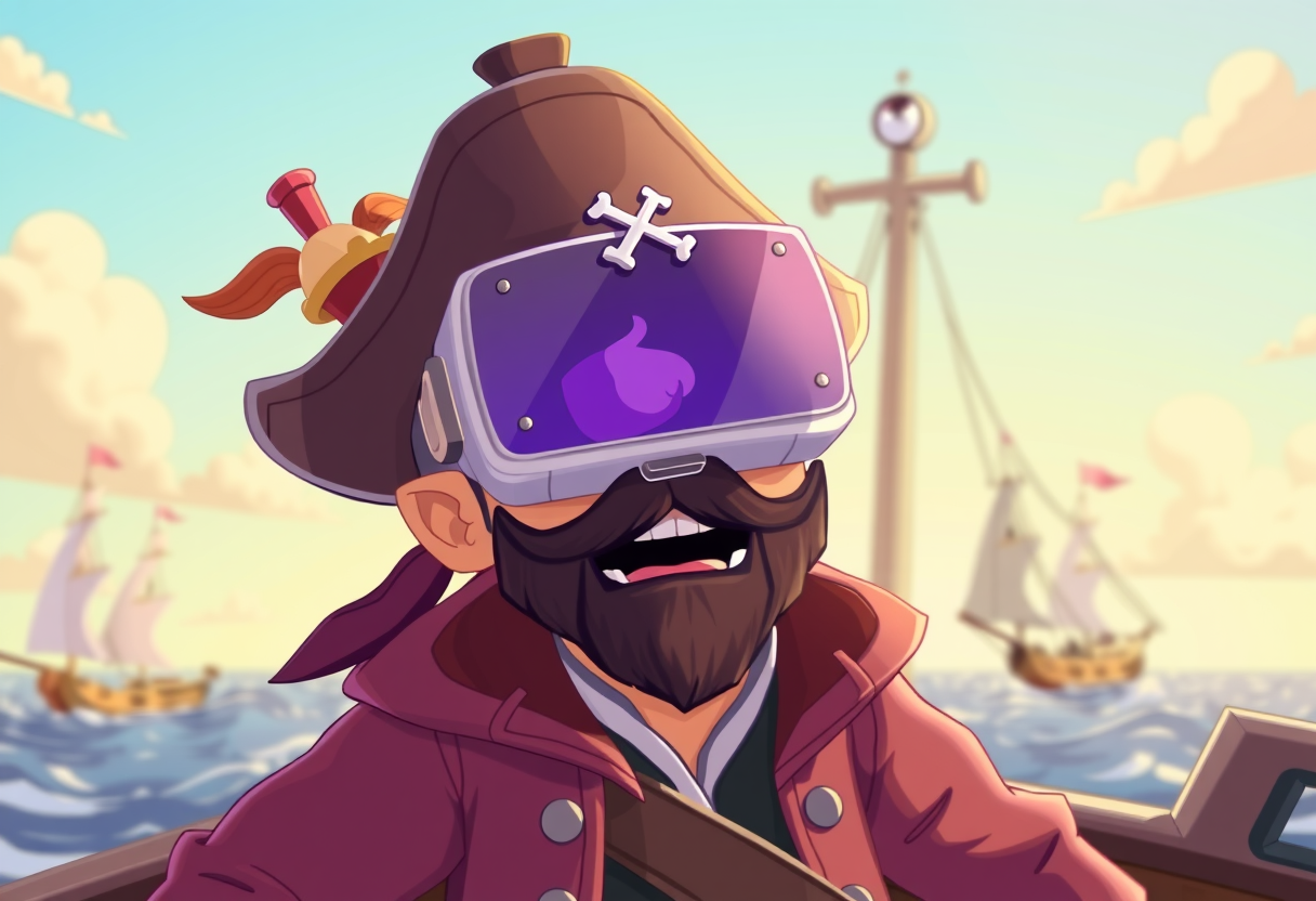 Een piraat die door een vr bril kijkt