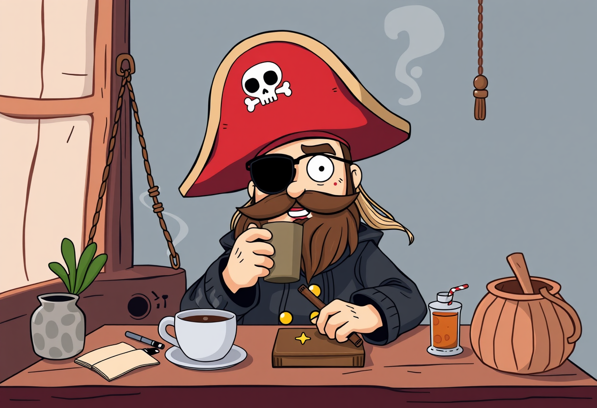 Een piraat die koffie drinkt