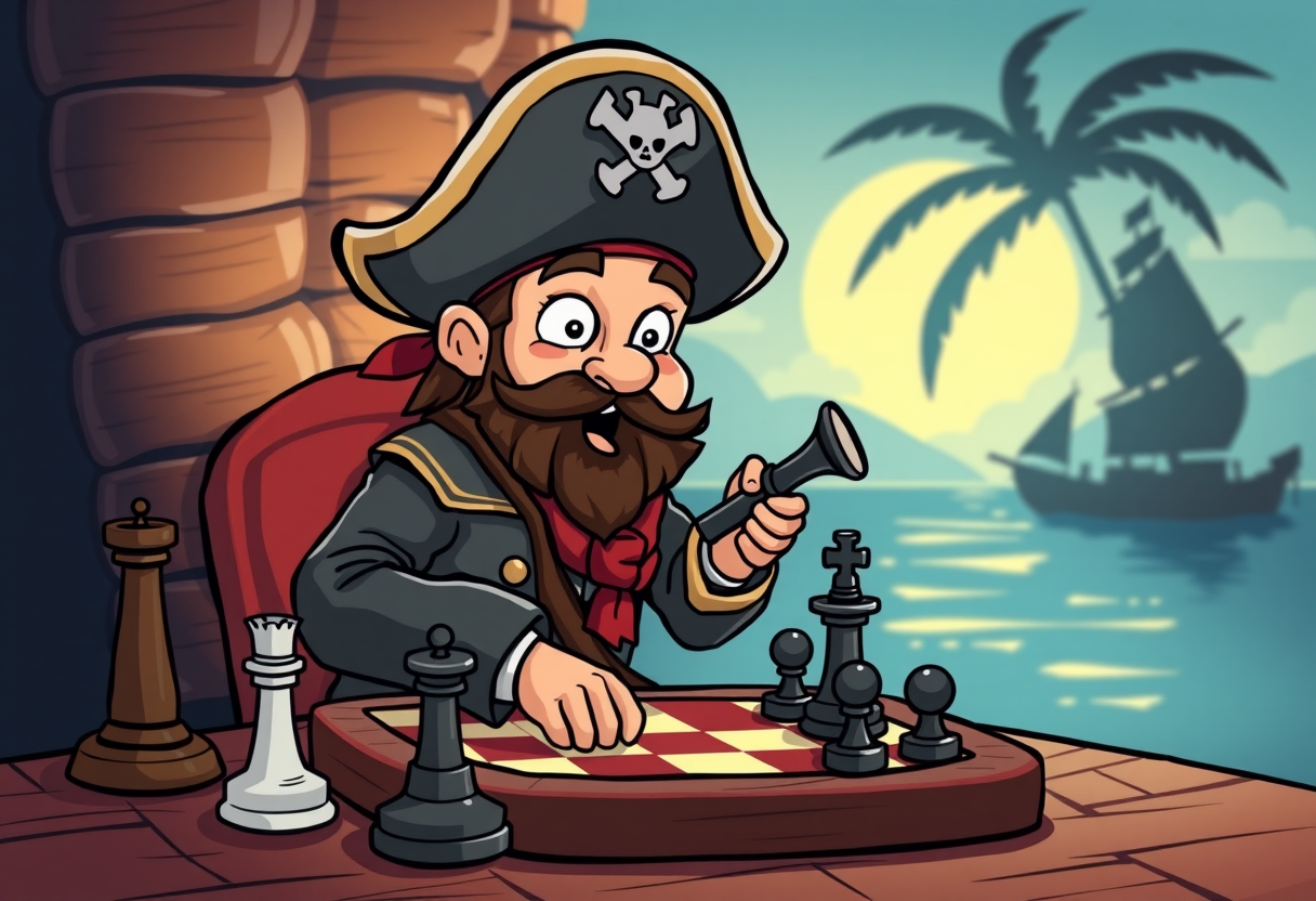 Een piraat die chess speelt