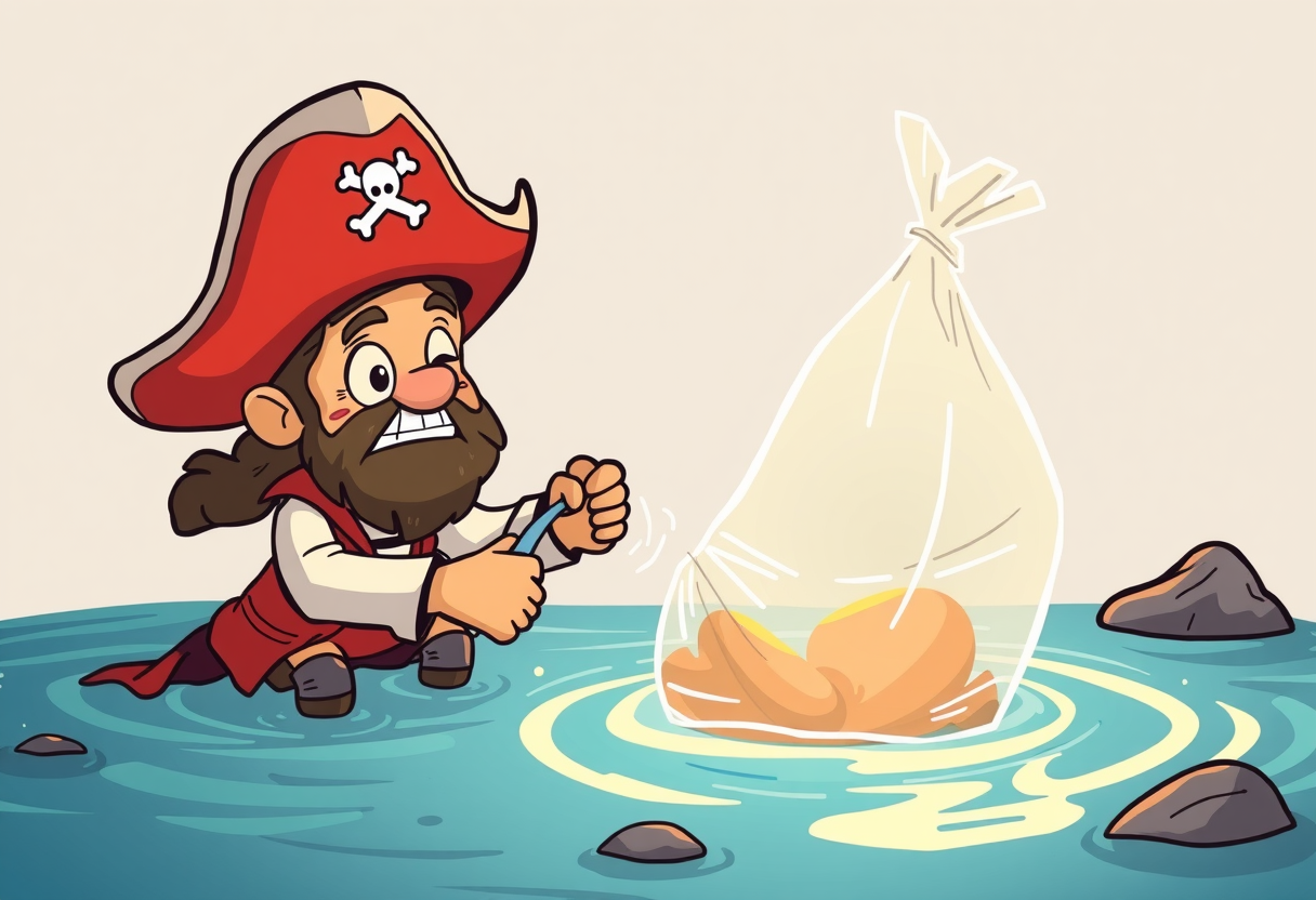 Plastic in het water, piraat