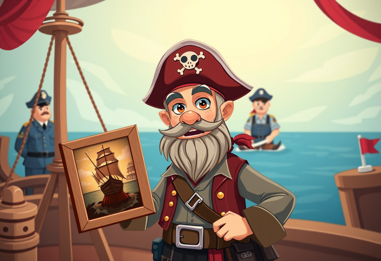 Een piraat met een schilderij