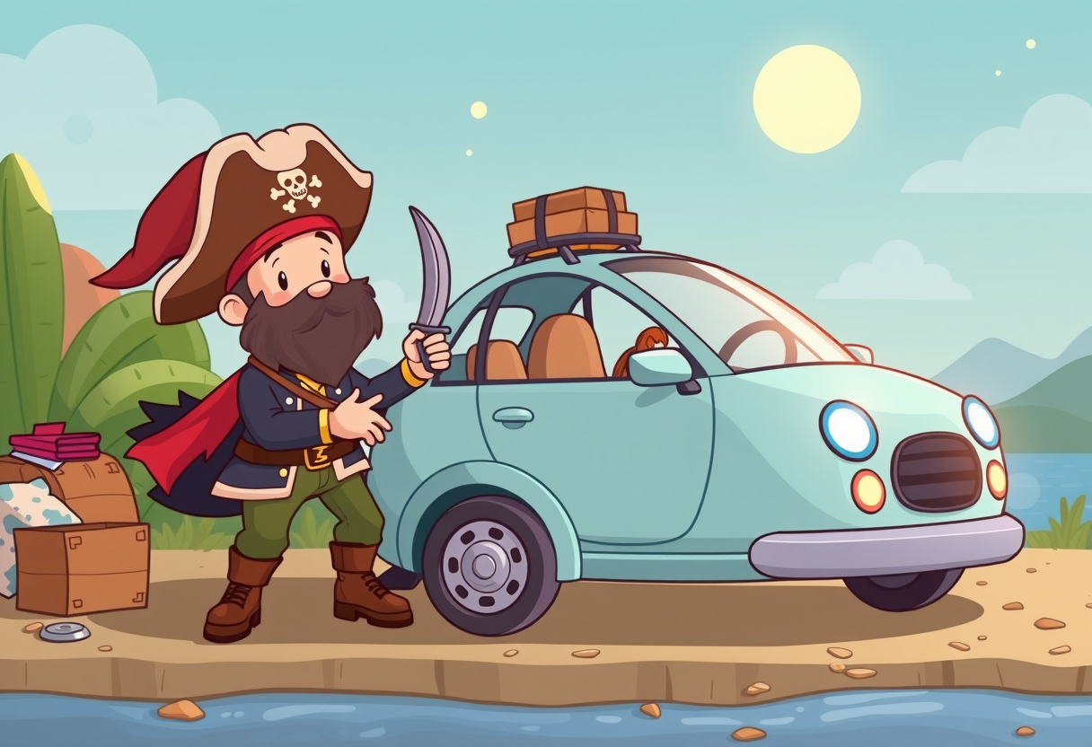 Een piraat in een eletrische auto