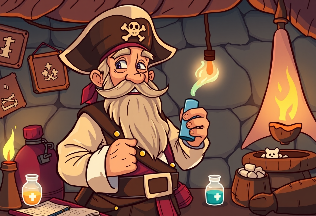 Een piraat die medicijnen bijthoud
